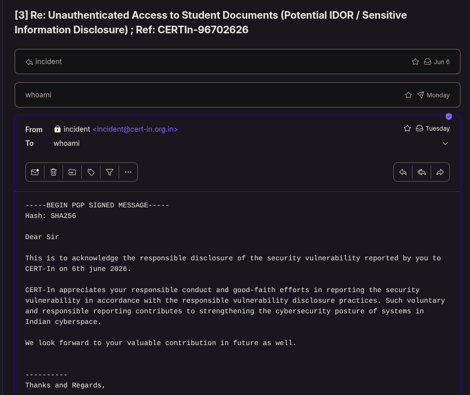 Direct access to student document via predictable URL (no authentication required)